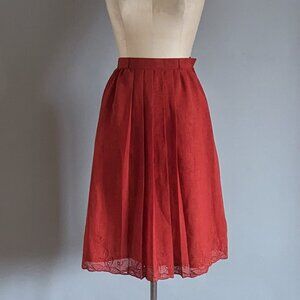 Vintage 1970 Rust Red Skirt with Embroidery Lace Details A-Line XS 25" Waist